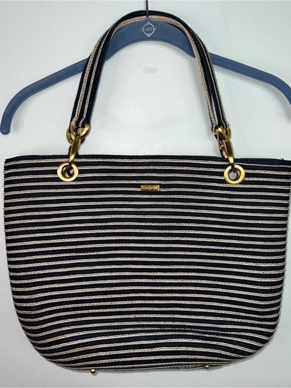 Eric Javits New York Navy Ivory Striped Squishee Tote Shoulder Bag Resort